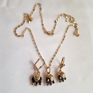 Gold Plated Elephant Pendant Necklace and Earrings Set